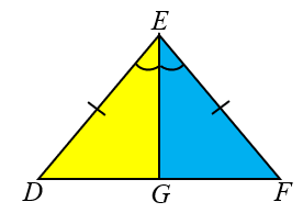 This tip for Geometry shows triangle DEG is yellow and triangle FEG is blue